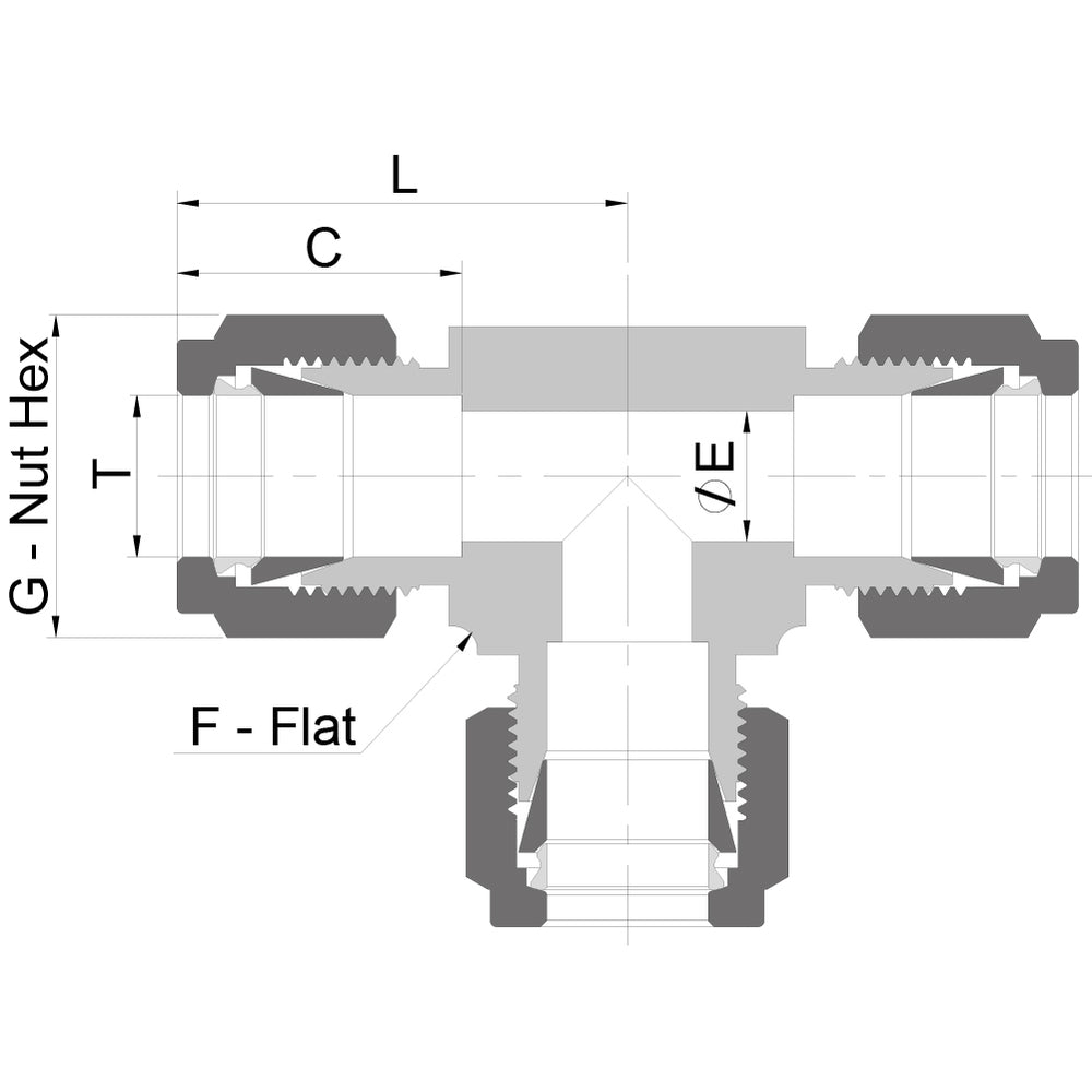 TEE UNION DE 1/4 OD INOX S316